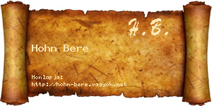 Hohn Bere névjegykártya